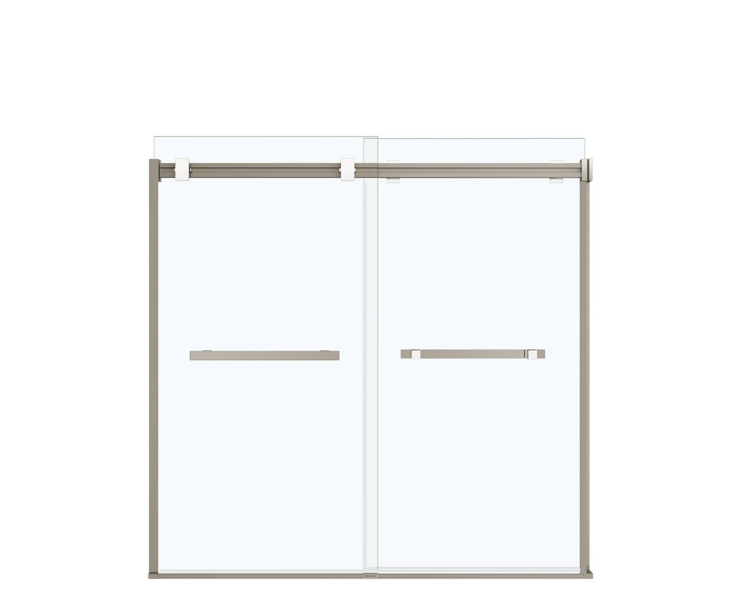 Duel 56-59 x 55 ½ x 59 in. 8 mm Bypass Tub Door for Alcove Installation with Clear glass in Brushed Nickel & Matte White - Plumbing Market