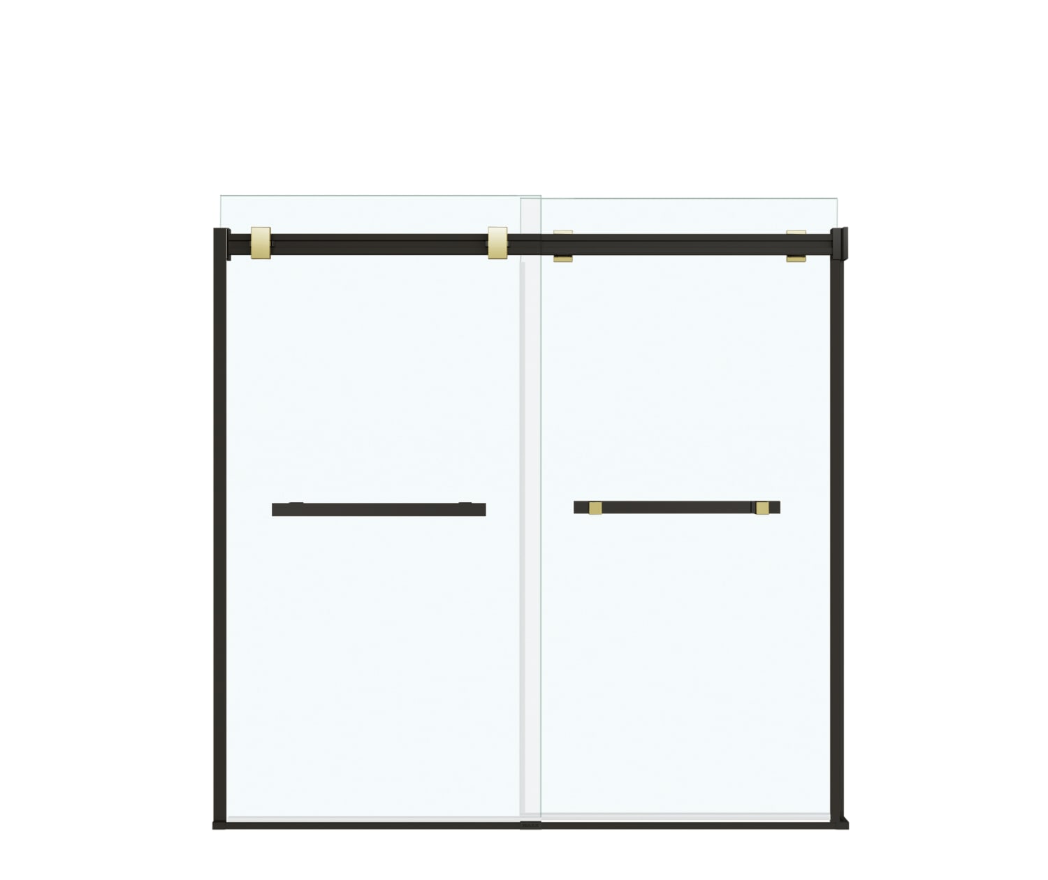 Duel 56-59 x 55 ½ x 59 in. 8 mm Bypass Tub Door for Alcove Installation with Clear glass in Matte Black & Brushed Gold - Plumbing Market