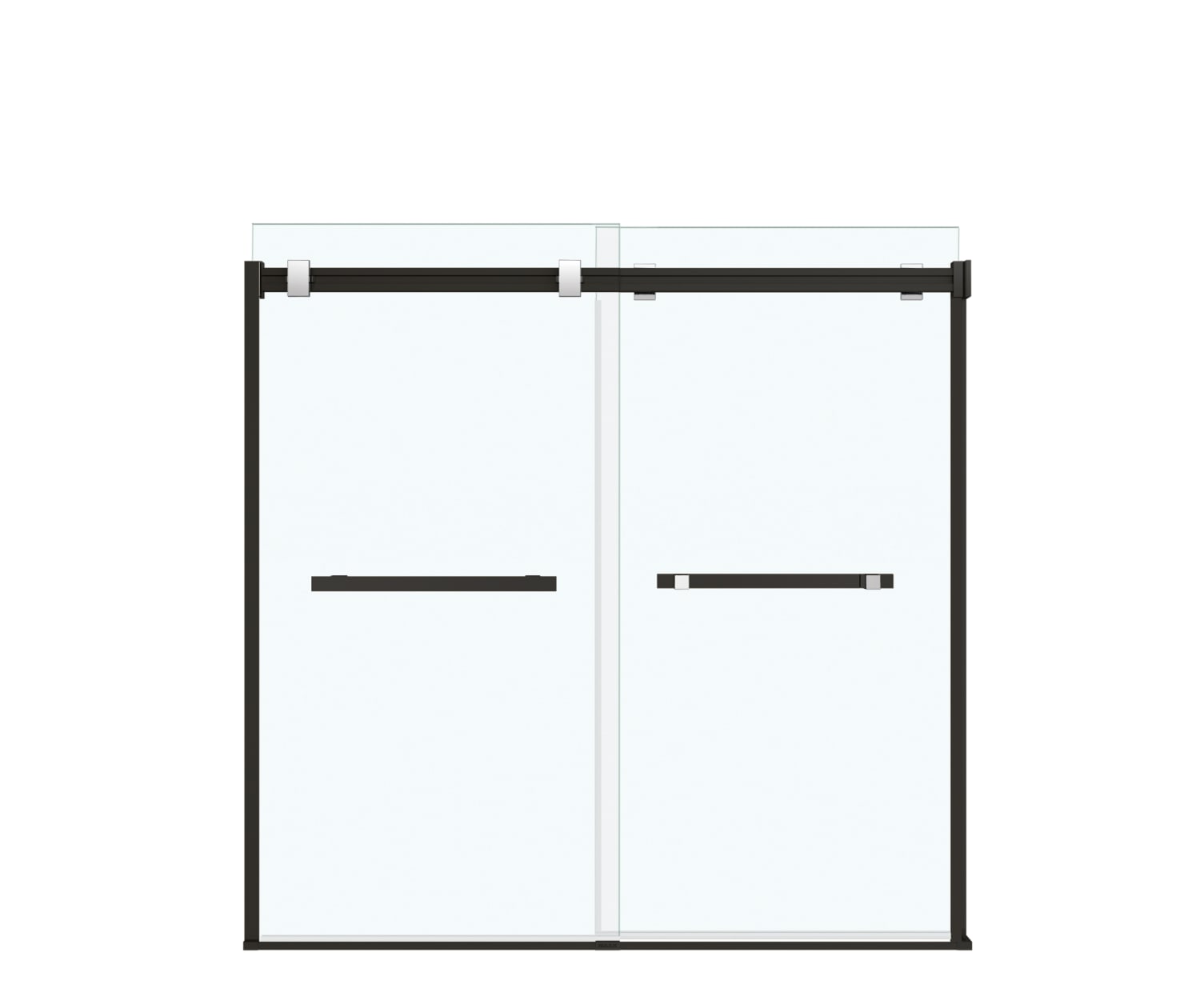 Duel 56-59 x 55 ½ x 59 in. 8 mm Bypass Tub Door for Alcove Installation with Clear glass in Matte Black & Chrome - Plumbing Market