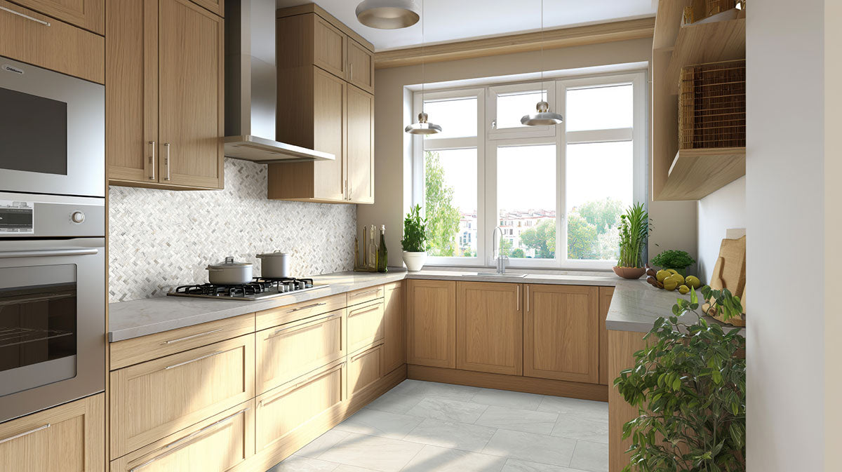 MSI Durban Grey 12 x 24 Polished Porcelain tile (NDURGRE1224P) – MSI room scene (kitchen)