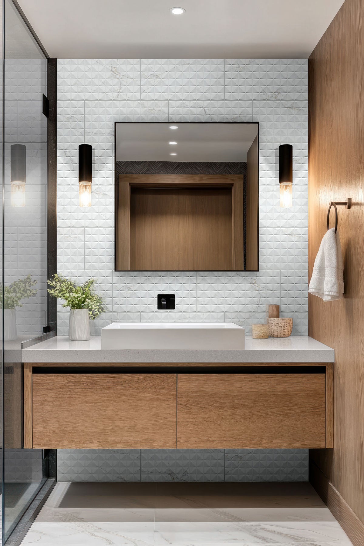MSI Dymo Calacatta Chex White 12 x 24 Glossy Ceramic tile (NDYMCALCHEWHI1224G-N) – MSI room scene (bathroom)