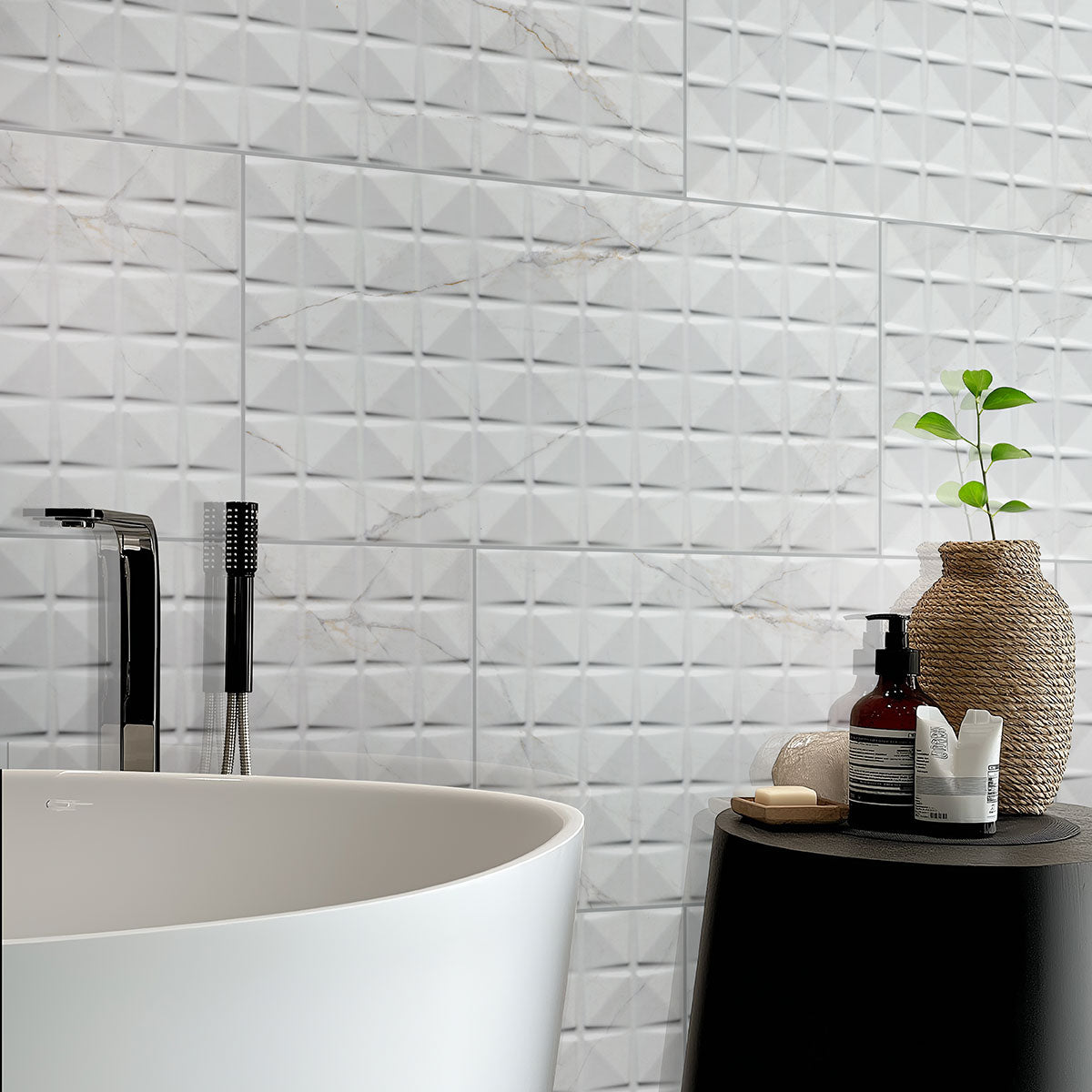 MSI Dymo Calacatta Chex White 12 x 24 Glossy Ceramic tile (NDYMCALCHEWHI1224G-N) – MSI room scene (bathroom)