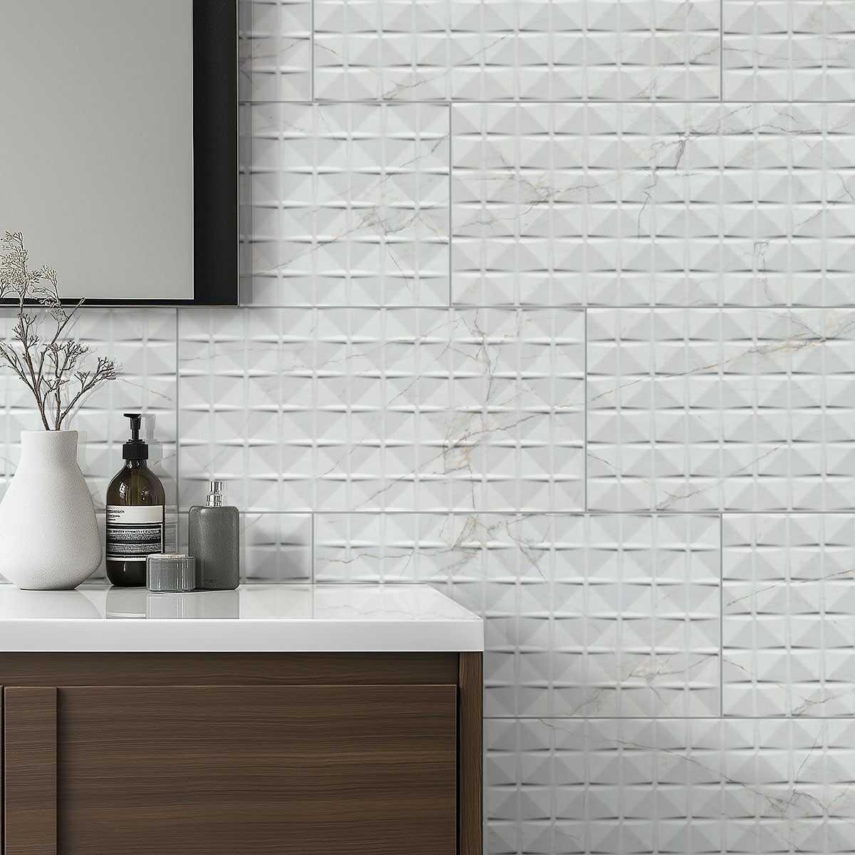MSI Dymo Calacatta Chex White 12 x 24 Glossy Ceramic tile (NDYMCALCHEWHI1224G-N) – MSI room scene (bathroom)
