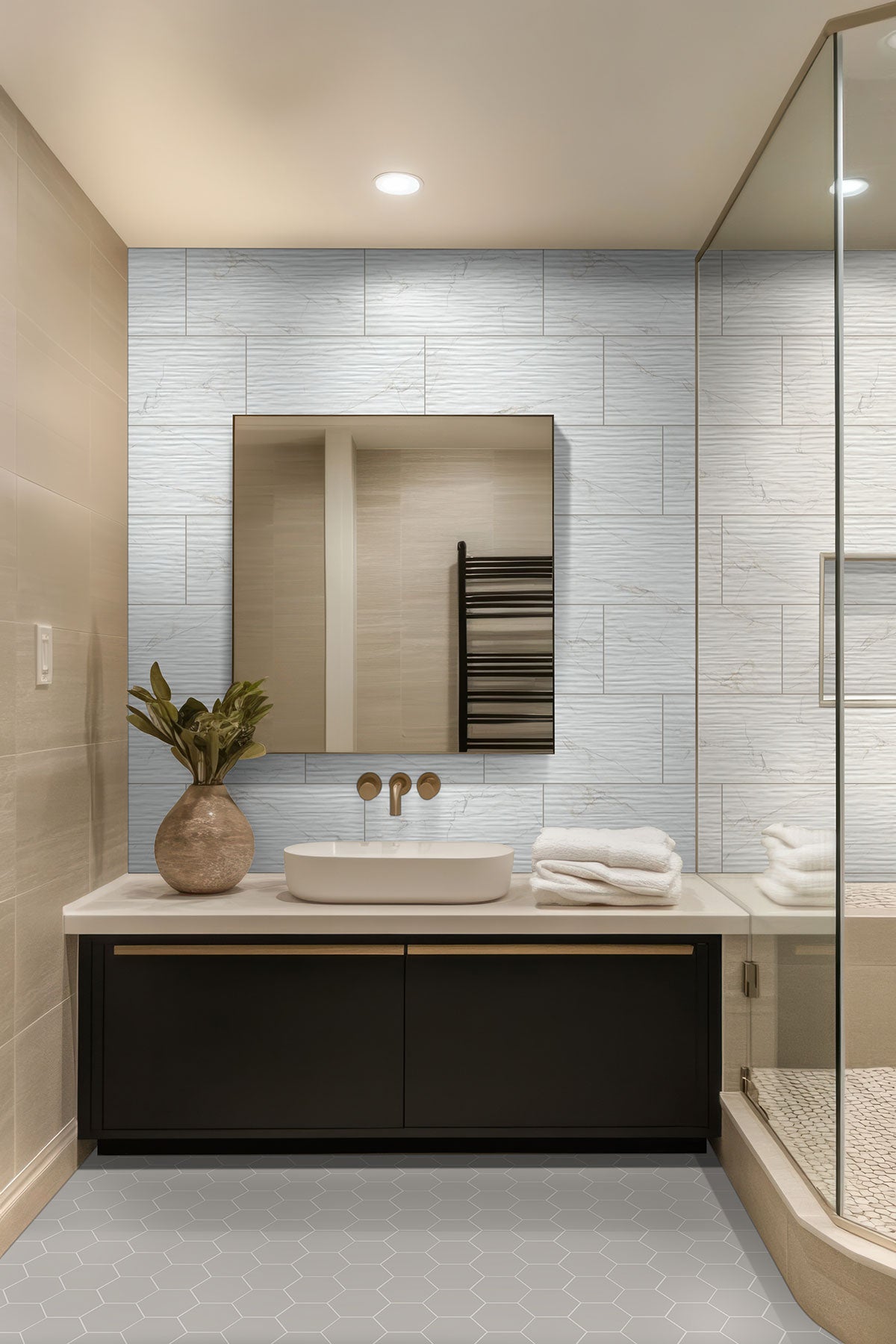 MSI Dymo Calacatta Stripe White 12 x 24 Glossy Ceramic tile (NDYMCALSTRWHI1224G-N) – MSI room scene (bathroom)