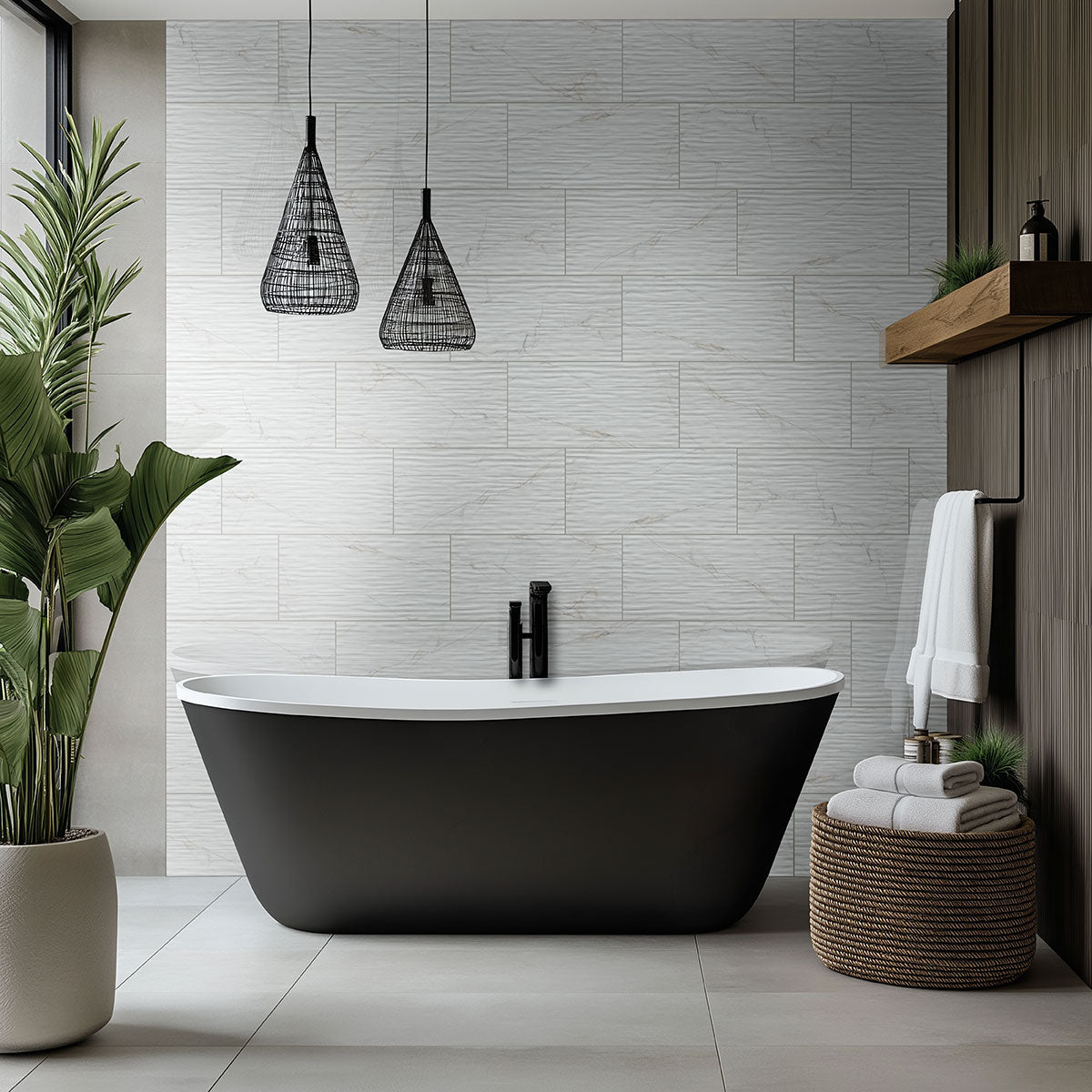 MSI Dymo Calacatta Stripe White 12 x 24 Glossy Ceramic tile (NDYMCALSTRWHI1224G-N) – MSI room scene (bathroom)
