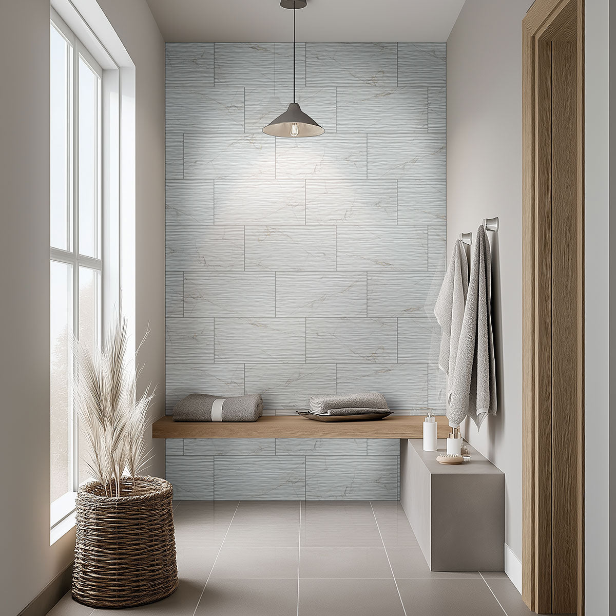 MSI Dymo Calacatta Stripe White 12 x 24 Glossy Ceramic tile (NDYMCALSTRWHI1224G-N) – MSI room scene (bathroom)