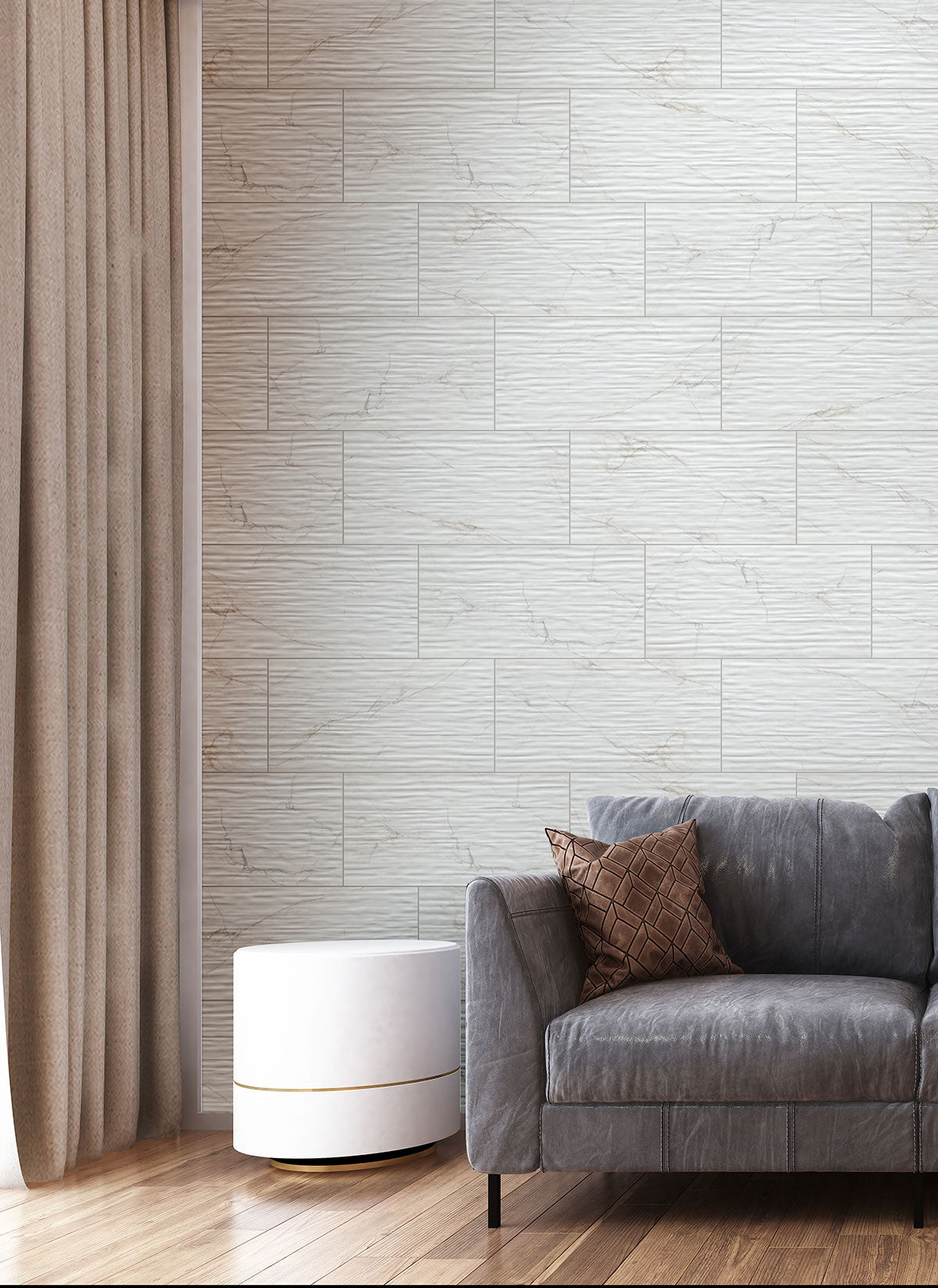 MSI Dymo Calacatta Stripe White 12 x 24 Glossy Ceramic tile (NDYMCALSTRWHI1224G-N) – MSI room scene (living room)