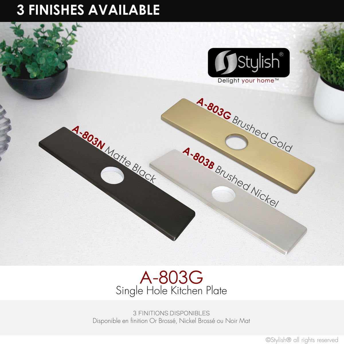 Stylish 10" Kitchen Deck Plate Brushed Gold Square Shape A-803G