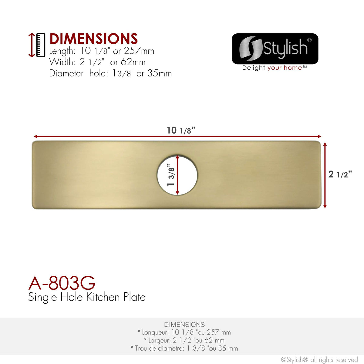 Stylish 10" Kitchen Deck Plate Brushed Gold Square Shape A-803G