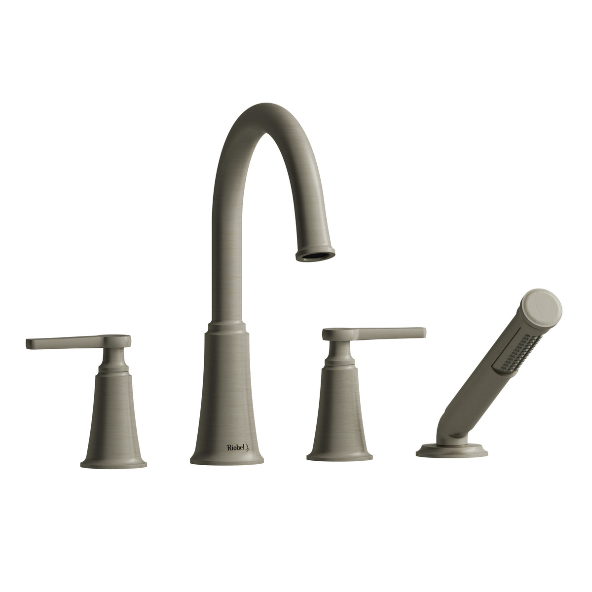 Riobel Momenti 4-Hole Deck-Mount Tub Filler with C-Spout & Hand Shower - Brushed Nickel (MMRD12JBN)