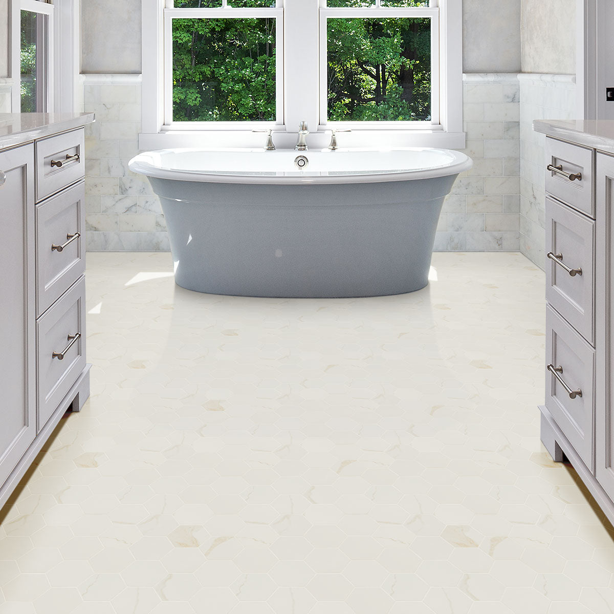 MSI Eden Calacatta 2 x 2 Matte Porcelain mosaic (NEDECAL2X2HEX) – MSI room scene
