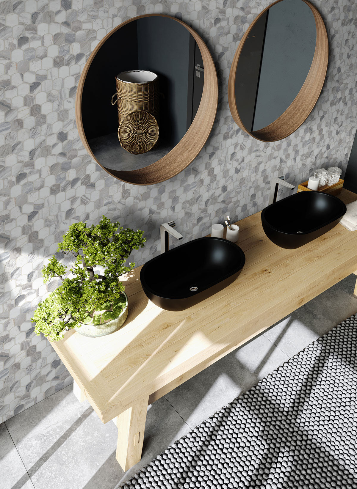 MSI Edessa Scallop Polished Marble mosaic (SMOT-EDE-SCAP8MM) – MSI room scene (bathroom)