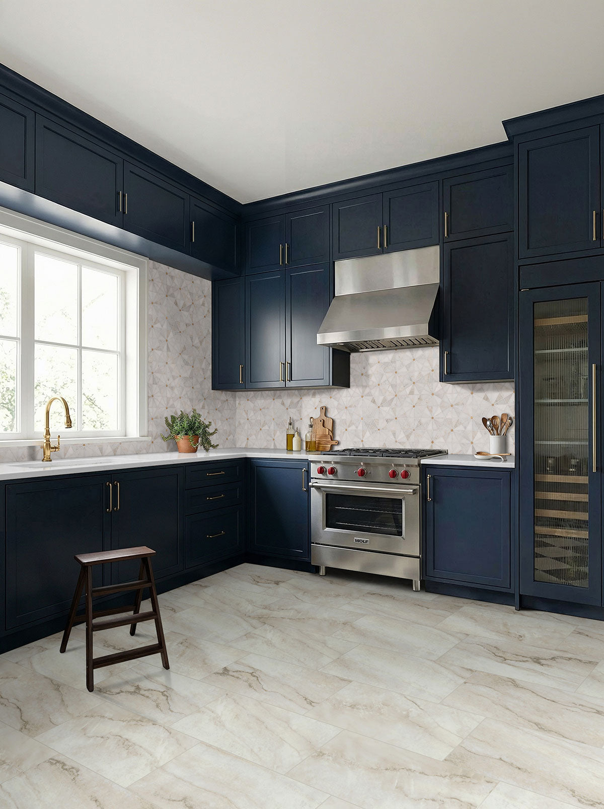 MSI Elegante Pinwheel Gold Mics Stone Metal mosaic (SMOT-SMTL-ELEPIN) – MSI room scene (kitchen)