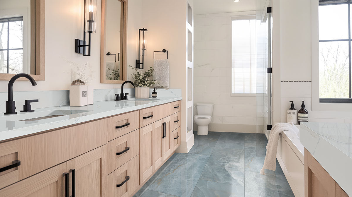 MSI Exotika Biotite 24 x 48 Polished Porcelain tile (NBIO2448P) – MSI room scene (bathroom)