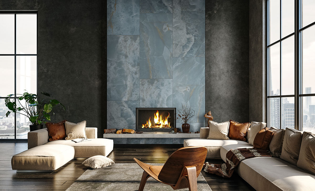 MSI Exotika Biotite 24 x 48 Polished Porcelain tile (NBIO2448P) – MSI room scene (living room)