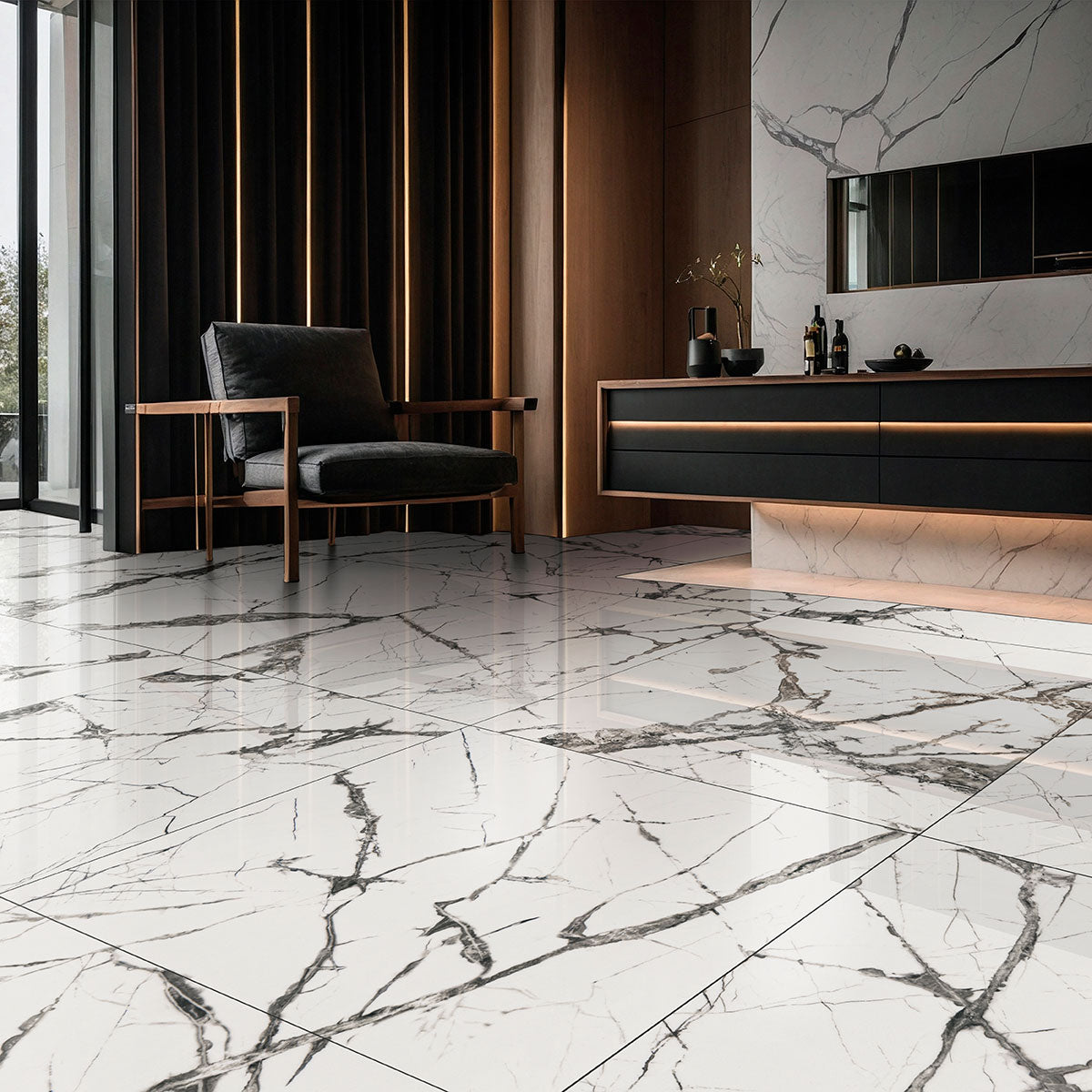 MSI Exotika Lux Iceberg 48 x 48 Polished Porcelain tile (NWGLUXICEWHI4848P) – MSI room scene