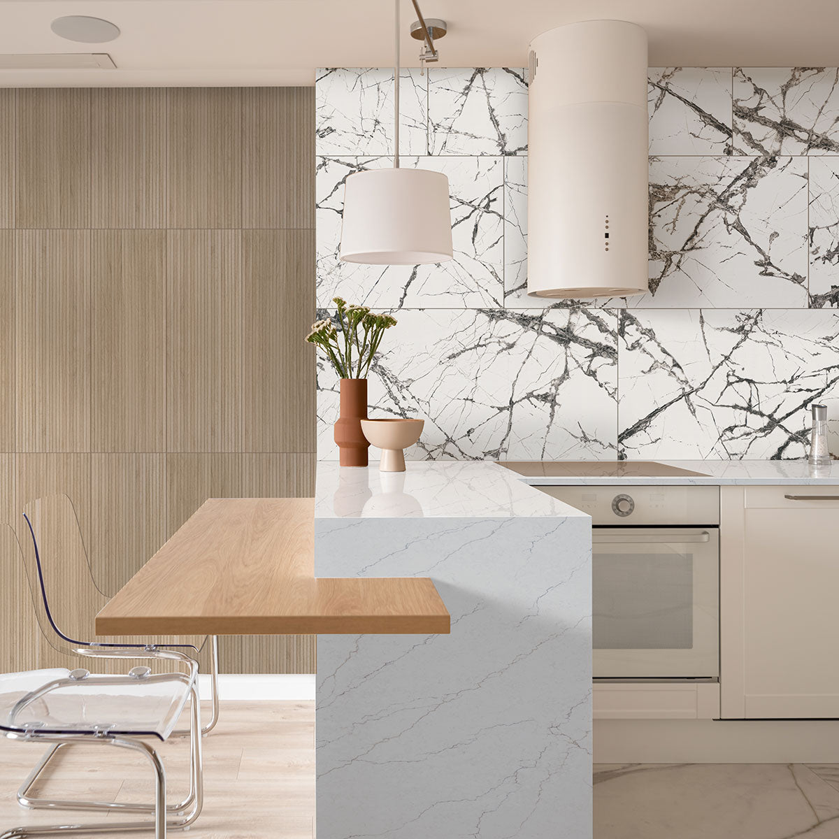 MSI Exotika Lux Iceberg 24 x 48 Polished Porcelain tile (NWGLUXICEWHI2448P) – MSI room scene (kitchen)