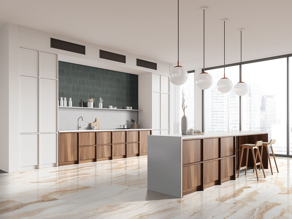 MSI Exotika Nebula Almond 24 x 48 Polished Porcelain tile (NWGNEBALM2448P) – MSI room scene (kitchen)