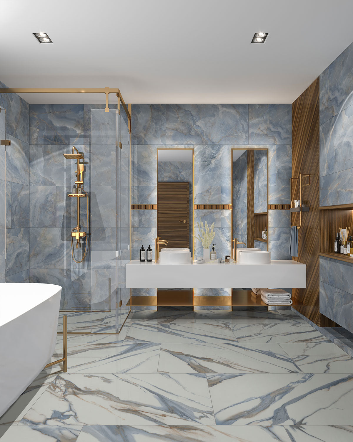 MSI Exotika Oceano 24 x 48 Polished Porcelain tile (NOCE2448P) – MSI room scene (bathroom)