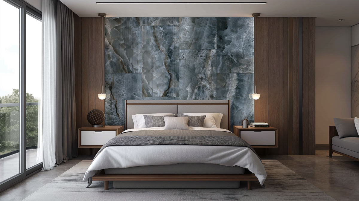 MSI Exotika Tourmaline 24 x 48 Polished Porcelain tile (NTOU2448P) – MSI room scene (bedroom)