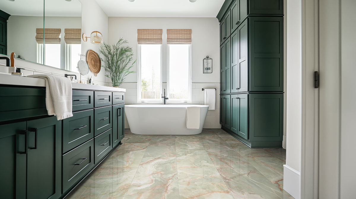MSI Exotika Verde Vivo 24 x 48 Polished Porcelain tile (NVERVIV2448P) – MSI room scene (bathroom)