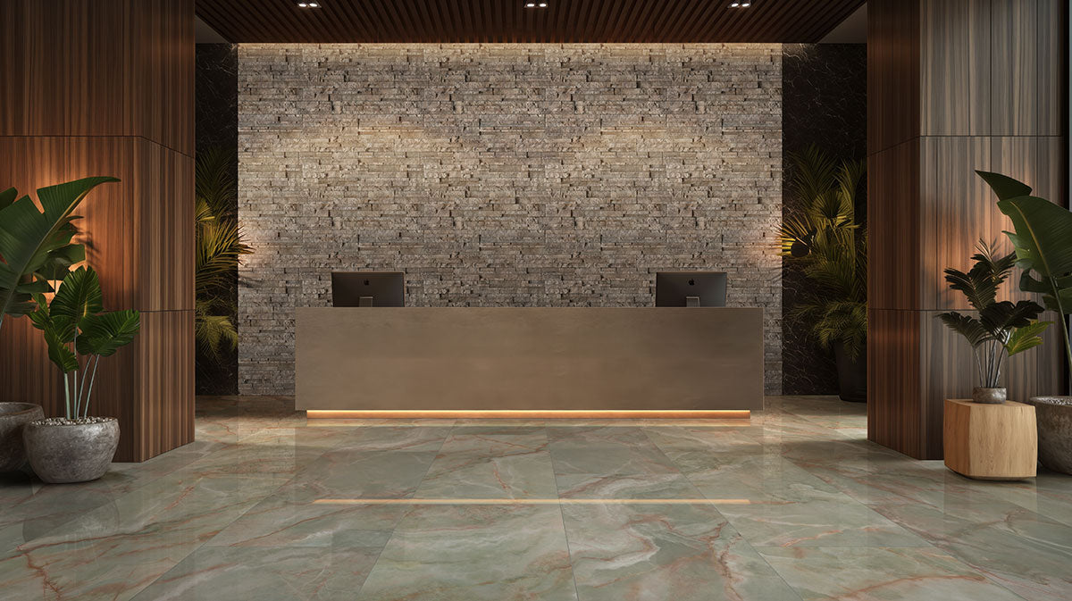MSI Exotika Verde Vivo 24 x 48 Polished Porcelain tile (NVERVIV2448P) – MSI room scene