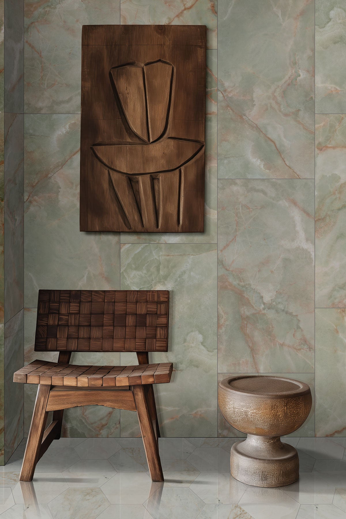 MSI Exotika Verde Vivo 24 x 48 Polished Porcelain tile (NVERVIV2448P) – MSI room scene (living room)