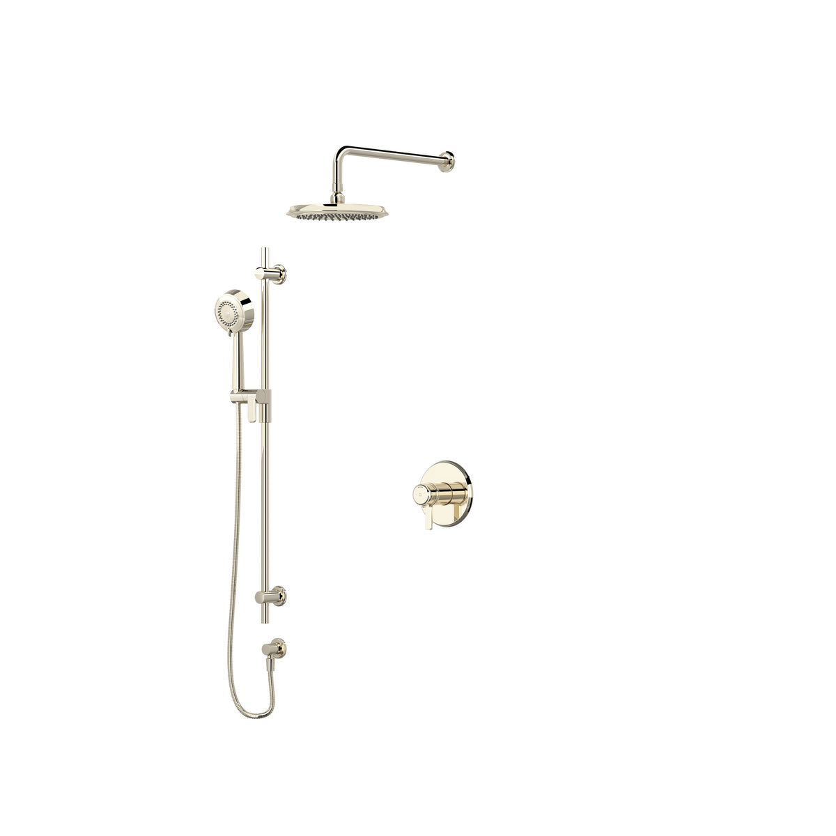 Riobel Momenti Thermostatic & Pressure Balance Shower Trim Kit with Showerhead & Hand Shower Rail - Polished Nickel (TKIT323MMRDJPN-CW)