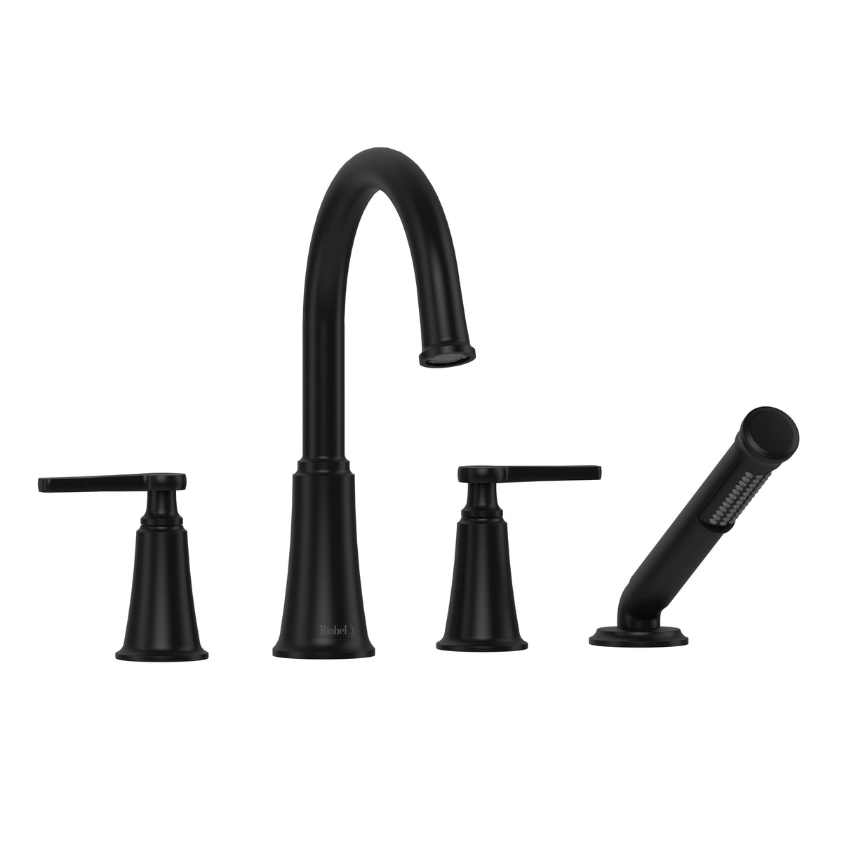 Riobel Momenti 4-Hole Deck-Mount Tub Filler with C-Spout & Hand Shower - Black (MMRD12JBK)