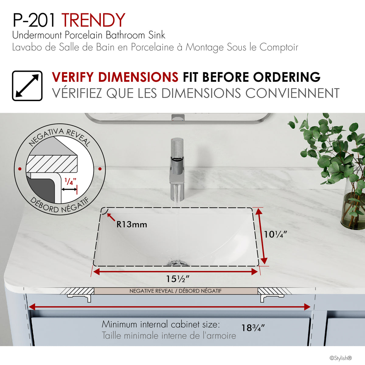Stylish Trendy White Porcelain Undermount Basin Bathroom Sink Set of 2 P-201-2
