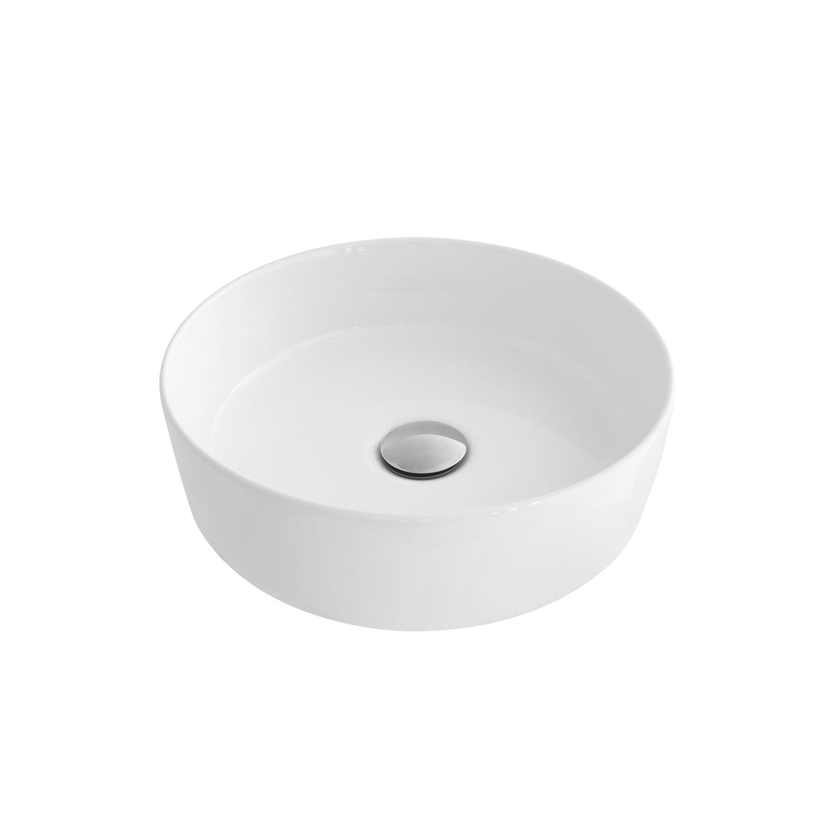 Stylish 14 1/8" White Glossy Round Vessel Bathroom Sink Set of 2 P-229H-2
