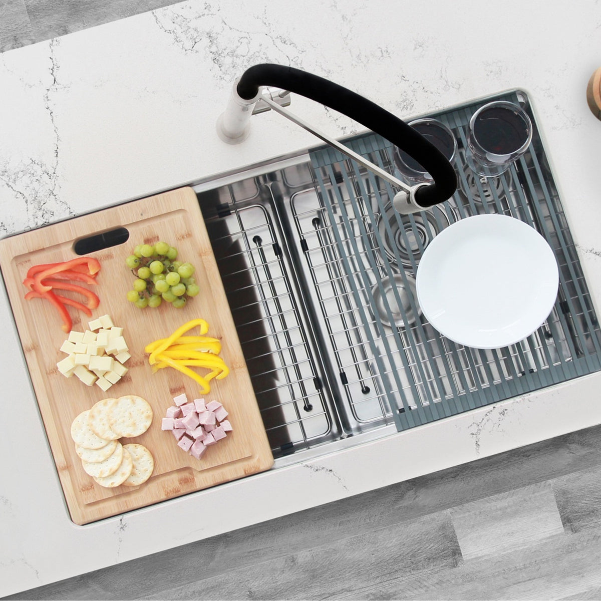 Stylish Multipurpose Over Sink Roll-Up Dish Drying Rack Dark Grey A-902DG