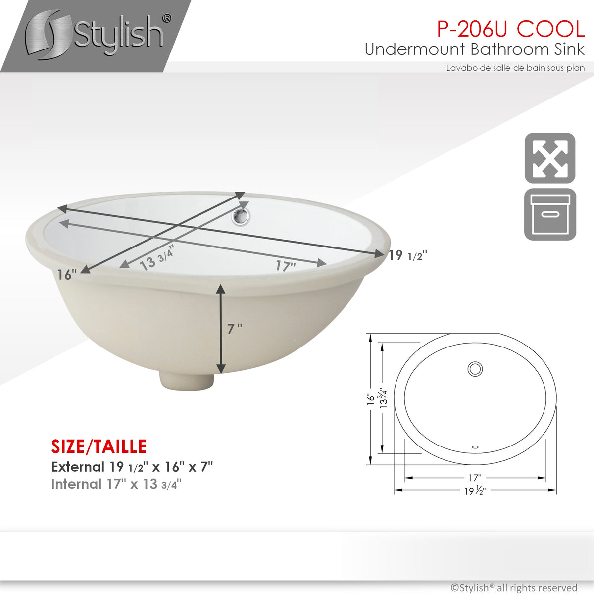 Stylish Cool 19" White Oval Porcelain Undermount Bathroom Sink Unboxed P-206U