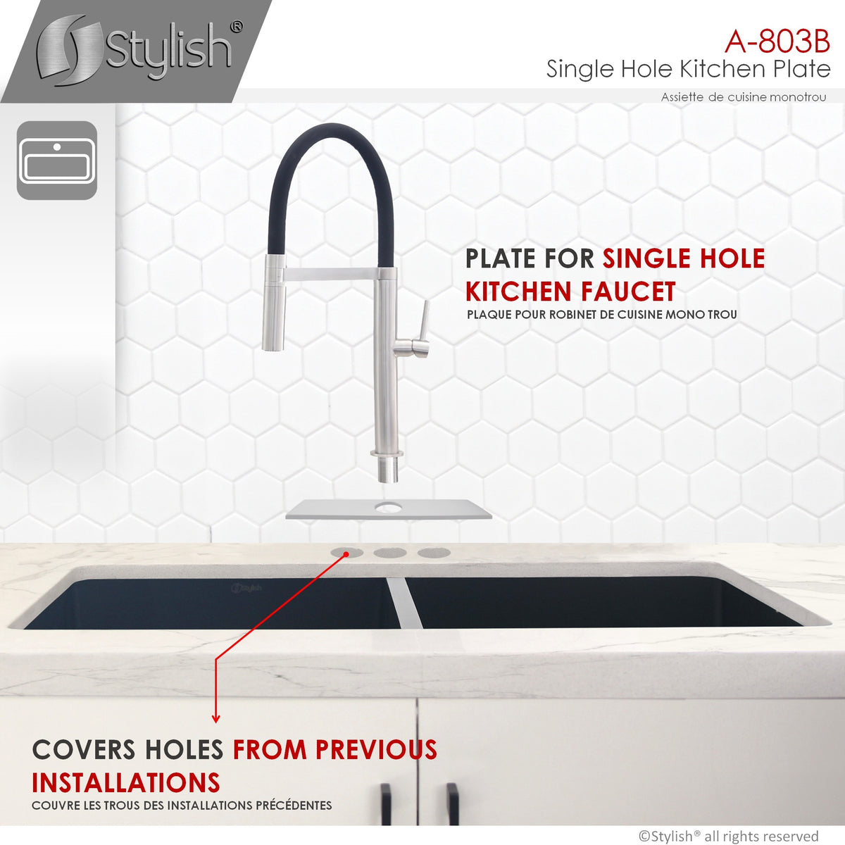 Stylish 10" Kitchen Deck Plate Brushed Nickel Square Shape A-803B