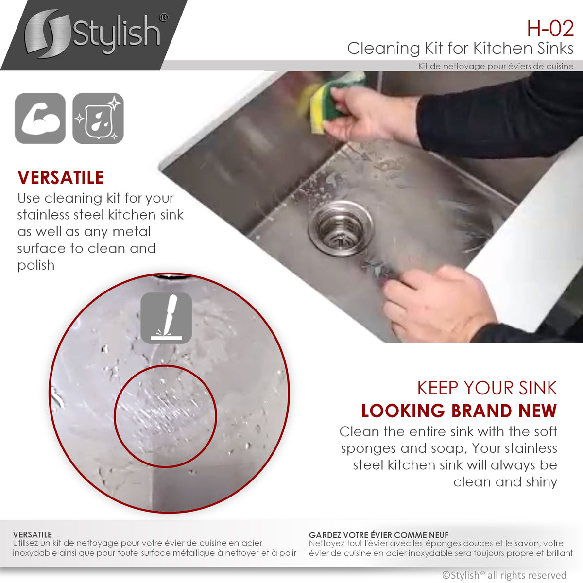 Stylish Cleaning Kit for Stainless Steel Kitchen Sinks H-02