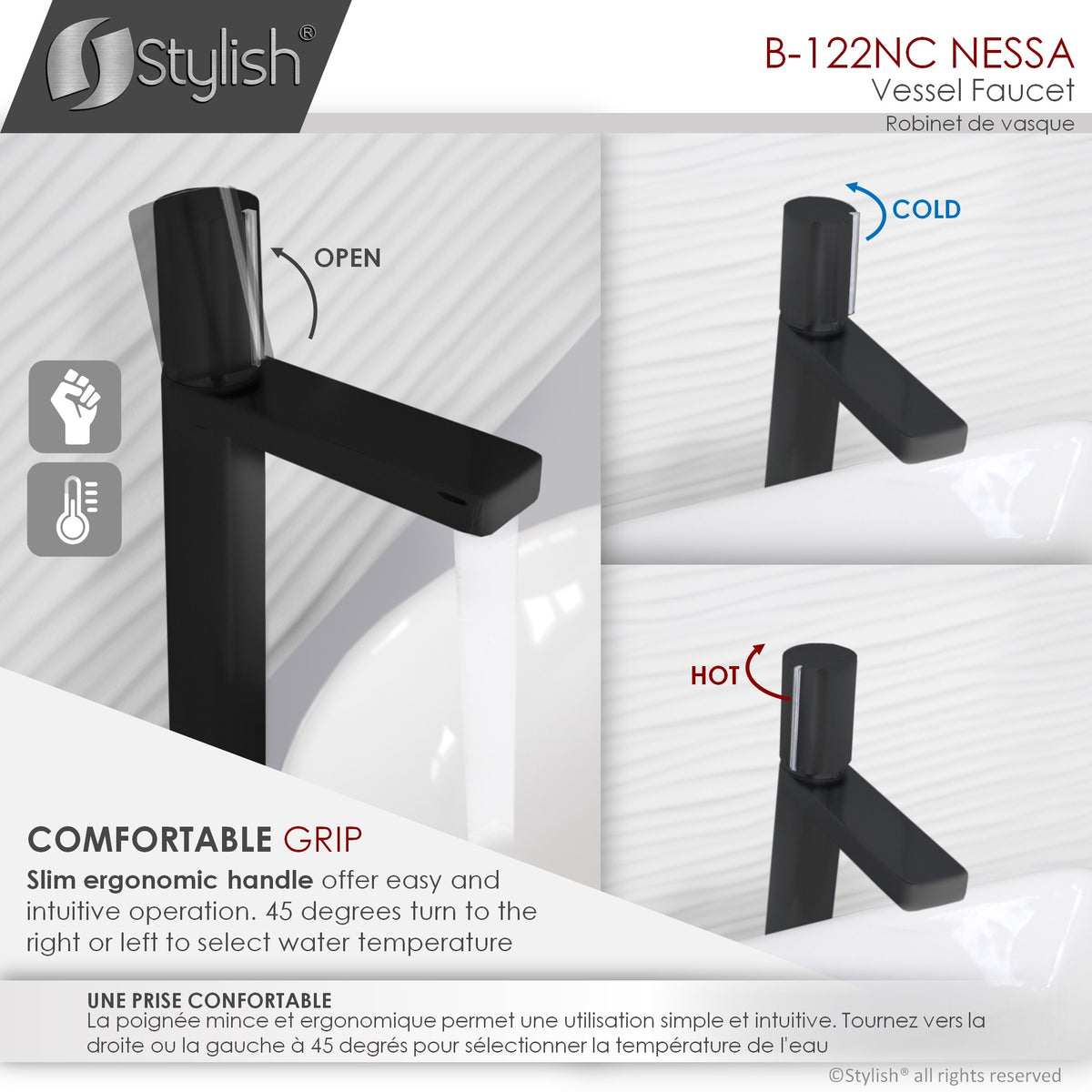 Stylish Nessa Bathroom Faucet Single Handle Matte Black with Chrome B-122NC