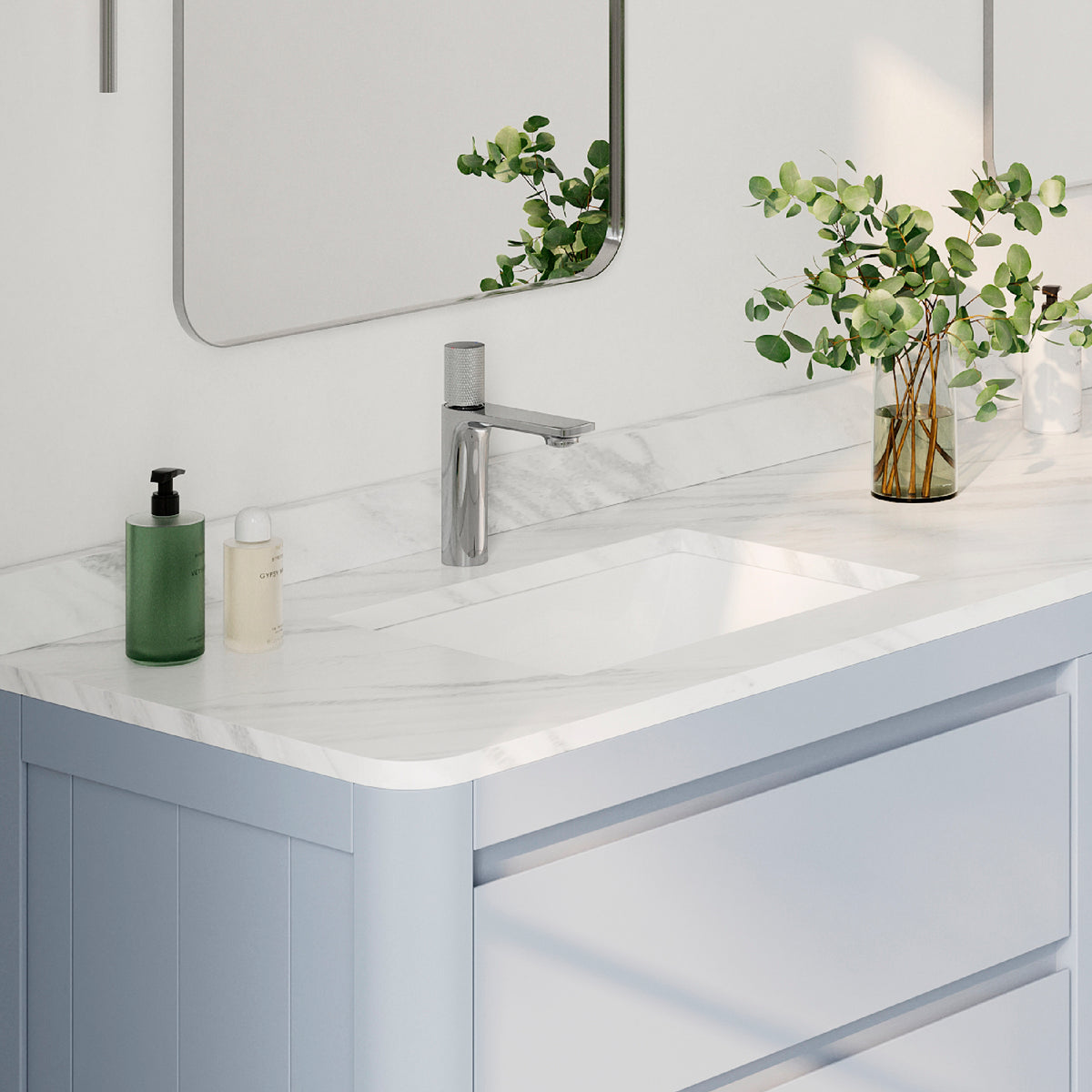 Stylish Trendy White Porcelain Undermount Basin Bathroom Sink Set of 2 P-201-2