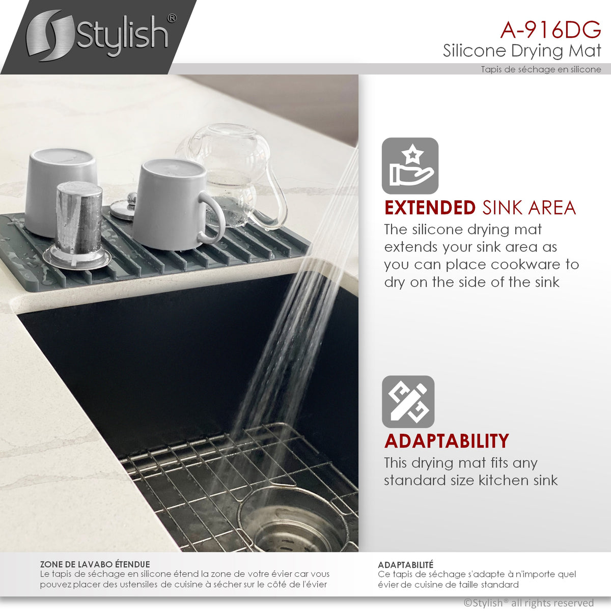 Stylish Silicone Drying Mat Dark Gray A-916DG