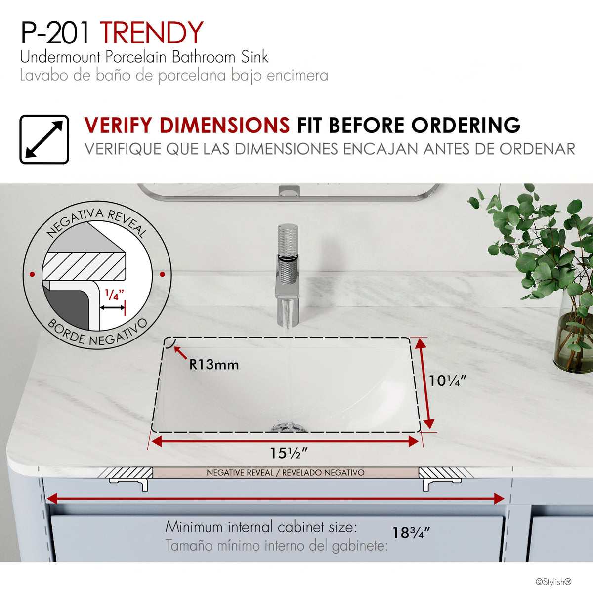 Stylish Trendy White Porcelain Undermount Basin Bathroom Sink Set of 2 P-201-2