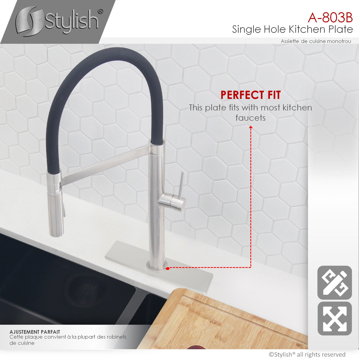 Stylish 10" Kitchen Deck Plate Brushed Nickel Square Shape A-803B
