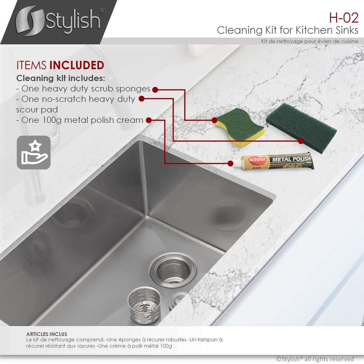 Stylish Cleaning Kit for Stainless Steel Kitchen Sinks H-02