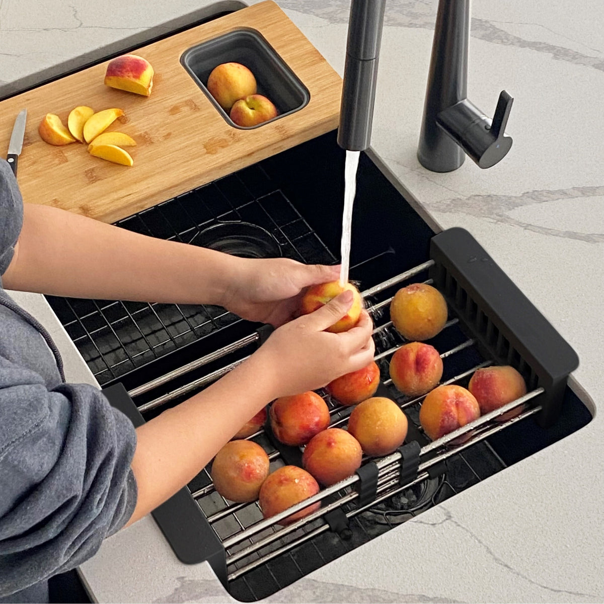 Stylish Adjustable Over the Sink Stainless Steel Dish or Vegetable Drainer Basket A-911