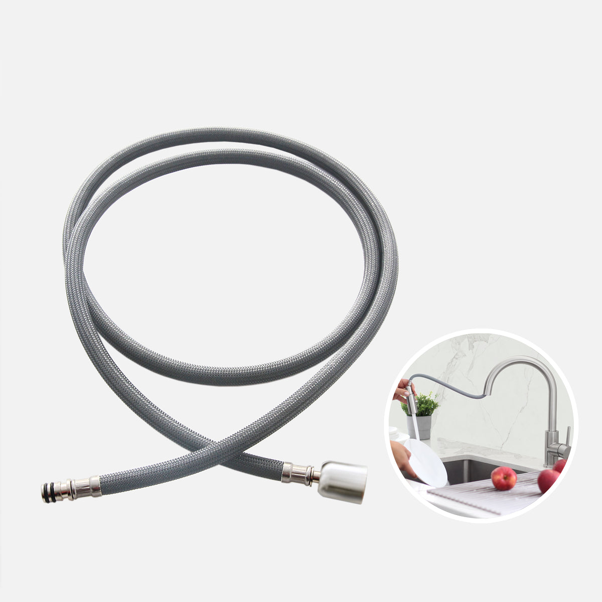 Stylish 61" Gray Nylon Replacement Hose for Pull Down Kitchen Faucets H-22