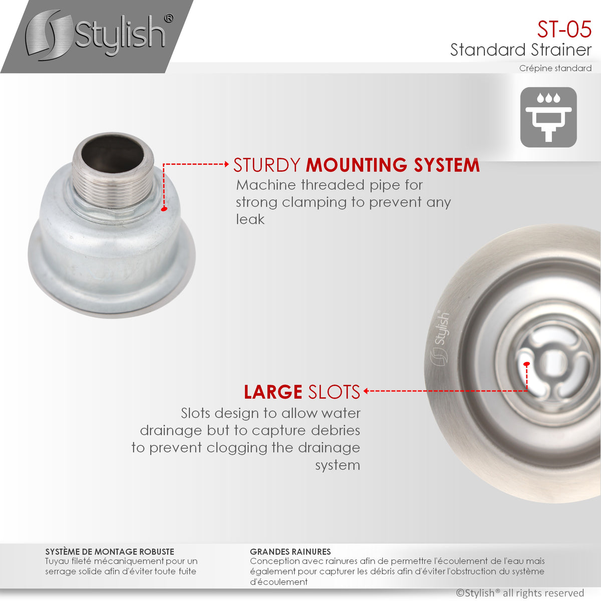 Stylish 3.5" Stainless Steel Kitchen Sink Strainer with Removable Basket Strainer Assembly ST05