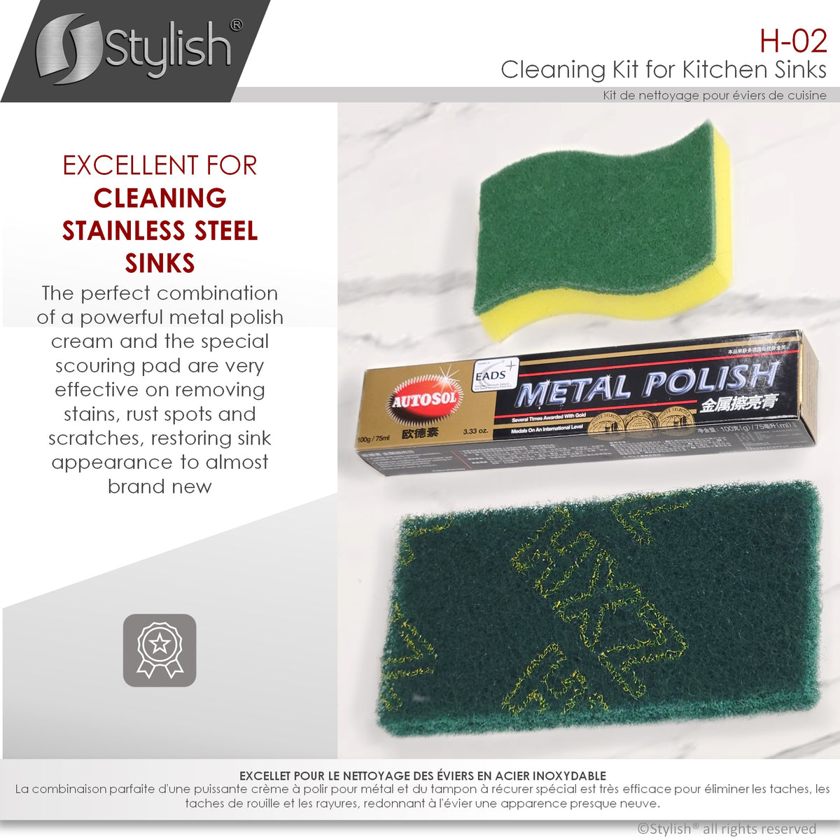 Stylish Cleaning Kit for Stainless Steel Kitchen Sinks H-02