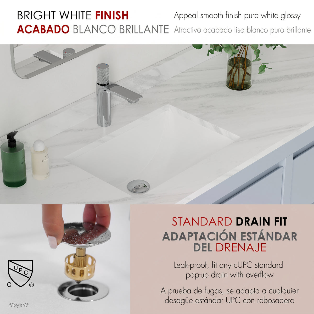 Stylish Trendy White Porcelain Undermount Basin Bathroom Sink Set of 2 P-201-2