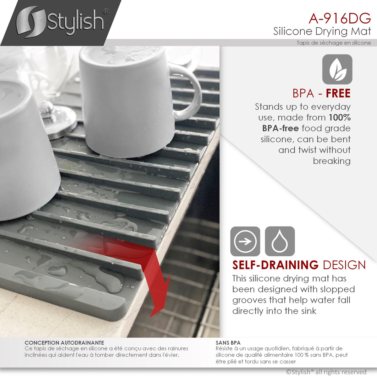 Stylish Silicone Drying Mat Dark Gray A-916DG