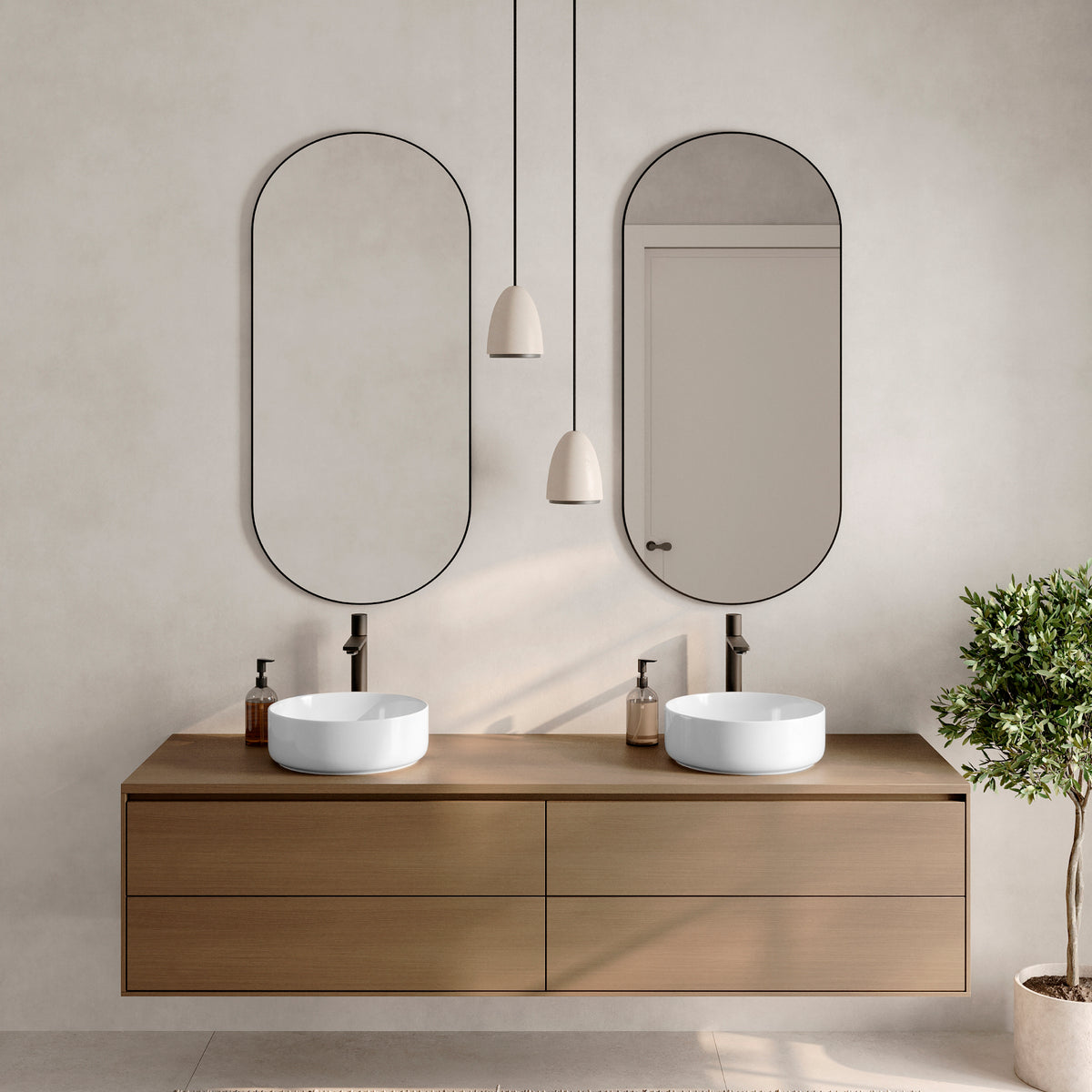 Stylish 14 1/8" White Glossy Round Vessel Bathroom Sink Set of 2 P-229H-2