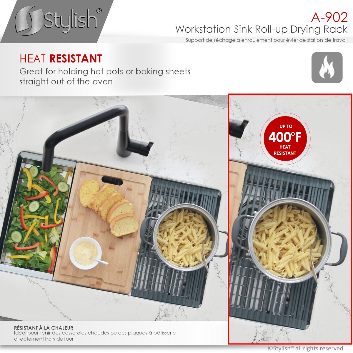 Stylish Multipurpose Over Sink Roll-Up Dish Drying Rack Dark Grey A-902DG