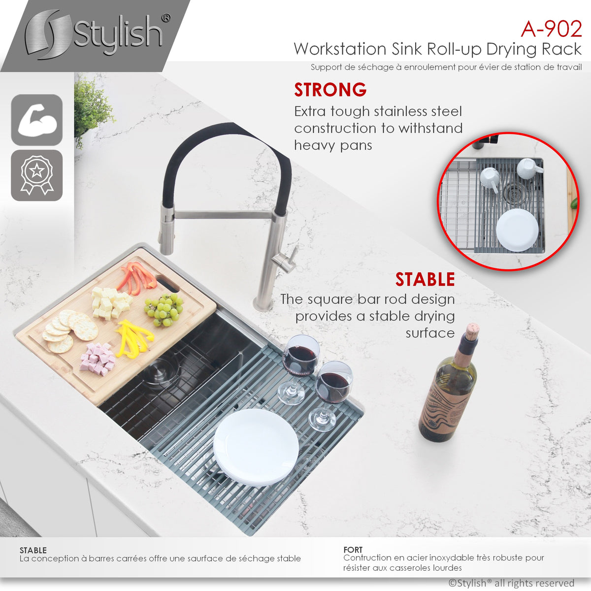 Stylish Multipurpose Over Sink Roll-Up Dish Drying Rack Dark Grey A-902DG